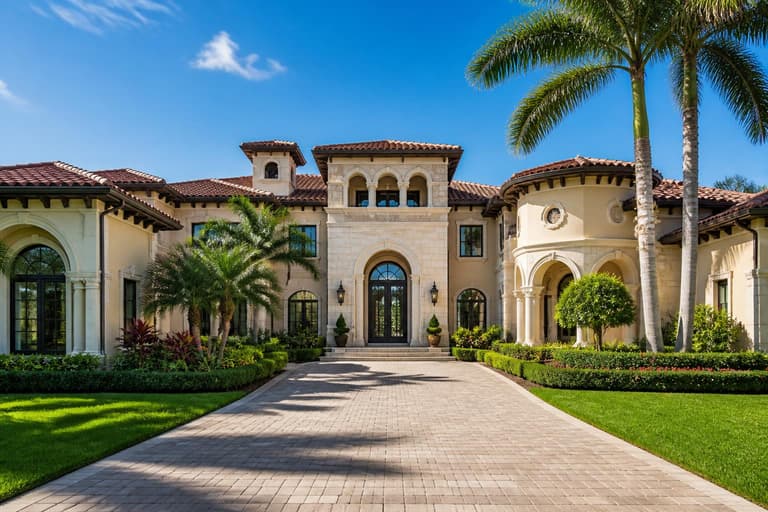 Ultra-luxury Naples Florida estate with coquina stone and tile roof