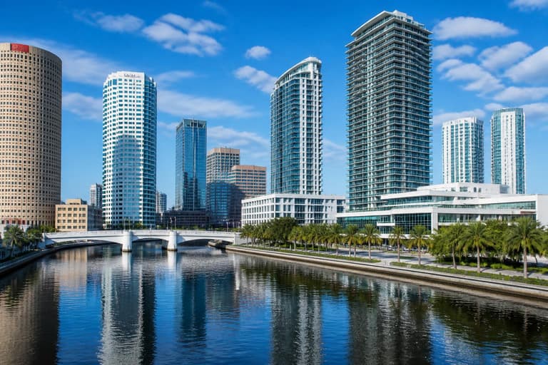 Tampa Florida skyline of Water Street towers over the Hillsborough River